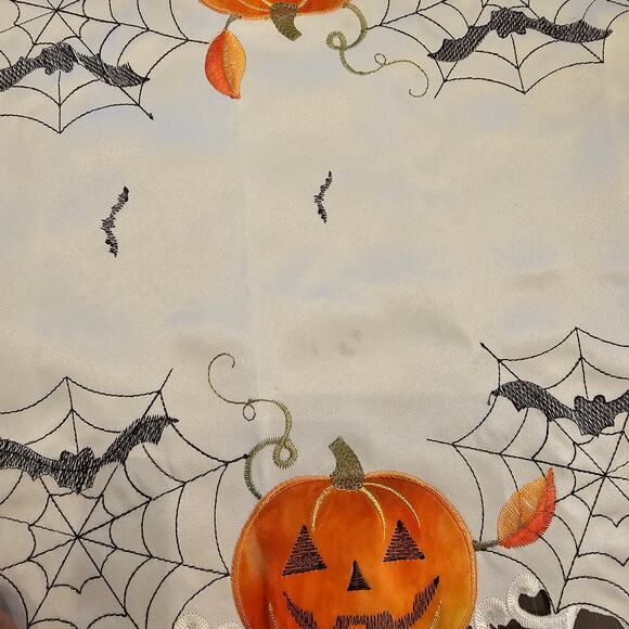 Halloween Table Runner Black Cat Pumpkin Bats Spider Web Embroidered Decor - Picture 7 of 9